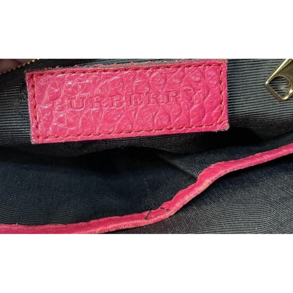Burberry Vtg Magenta Pink Pebbled Leather Embossed Stripe Satchel Dome Handbag - Picture 5 of 6